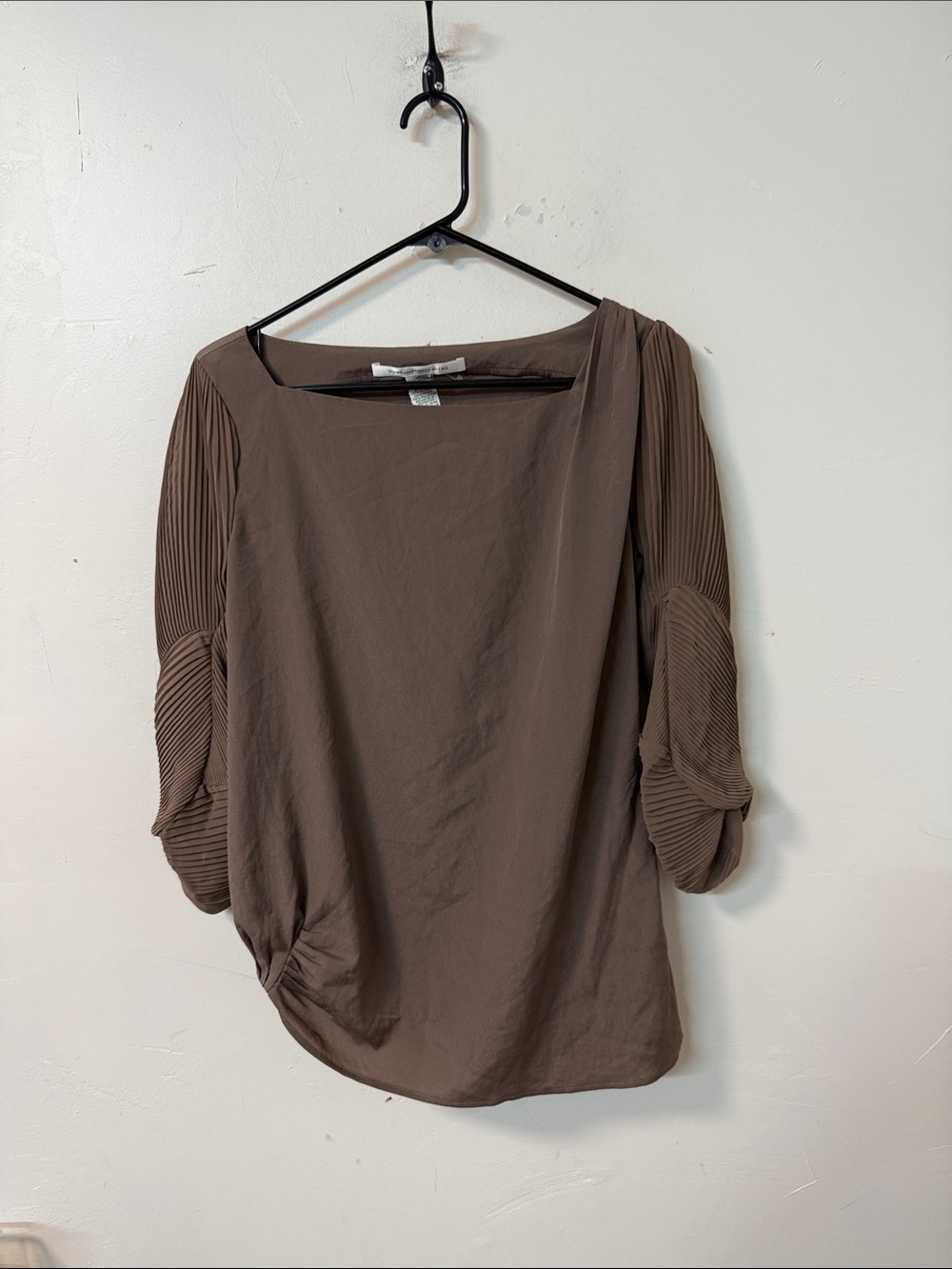 Diane Von Furstenberg Brown Pleated-Sleeve Blouse